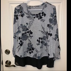 Maurices Grey Flower Top w, Chiffon Trim